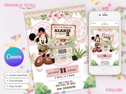 safari minnie birthday invitation for girls, minnie mouse invitations, for any age, minnie editable invitation