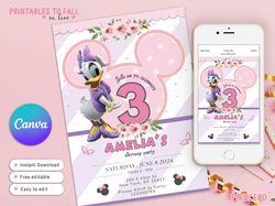 daisy duck birthday invitation for girls, minnie mouse invitations, minnie twodles any age, minnie mouse editable