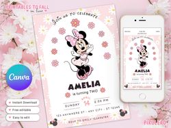 minnie mouse summer vibesy birthday invitation for girls, minnie twodles any age, minnie mouse editable