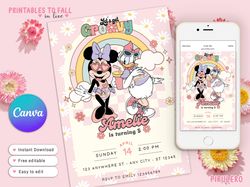 minnie mouse and daisy duck besties summer vibes birthday invitation for girls, lets groovy, minnie mouse editable