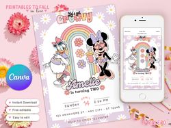 minnie mouse and daisy duck besties lets groovy, summer vibes birthday invitation for girls, minnie mouse editable
