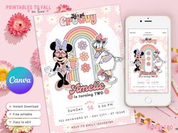 minnie mouse and daisy duck besties lets groovy, summer vibes birthday invitation for girls, minnie mouse canva editable
