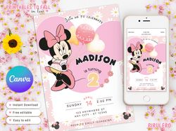 minnie mouse flower dress rainbow pool party summer vibes birthday, minnie mouse canva template, invitation for girls
