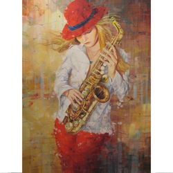 girl with saxophone,nice girl,high-resolution digital file,the author's painting
