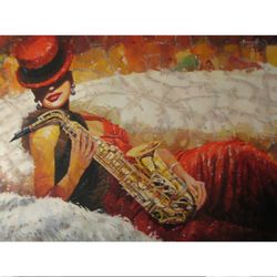 lady with a saxophone,beautiful woman,high-resolution digital file,the author's painting