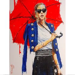 lady with a umbrella,lovely lady,beautiful woman,high-resolution digital file,the author's painting