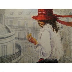 glass of champagne,lovely lady,beautiful woman,high-resolution digital file,the author's painting