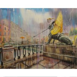 bank bridge,saint-petersburg,city view,high-resolution digital file,the author's painting