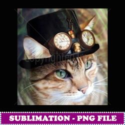steampunk cat with clocks on a hat t - exclusive sublimation digital file