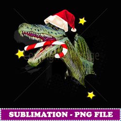 dinosaur trex with santa hat and candy cane christmas - decorative sublimation png file