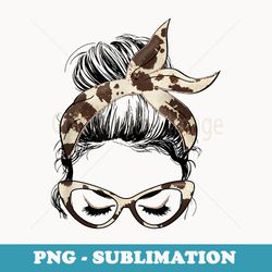 womens mom life messy bun hair bandana cow hide print - creative sublimation png download