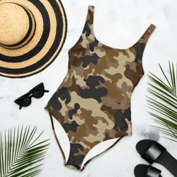  camouflage army brown color one-piece swimsuit