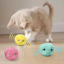 smart cat toys interactive ball - plush electric catnip training toy - kitten touch sounding pet product - squeak toy ba