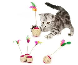1pc cat toy sisal scratching ball - training interactive toy for kitten - pet cat supplies - feather toy - interactive c