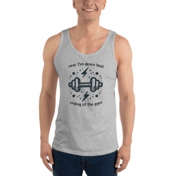 now i'm down bad, crying at the gym 2024 | bella canvas 3480 unisex jersey tank | black design version