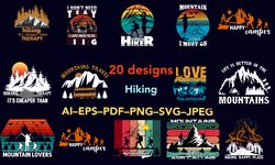 20 hiking t shirt desing bundle