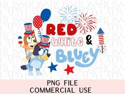 bluey bingo 4th of july red white & bluey patriotic america fireworks png sublimation trendy graphics design kids toddle