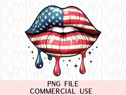dripping lips american flag 4th of july usa retro stars summer vibes usa trendy graphics png sublimation t shirt & faux