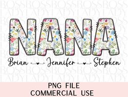 floral nana png personalized with grand kids names sublimation design custom na na diy mothers day gift shirt mug tote b