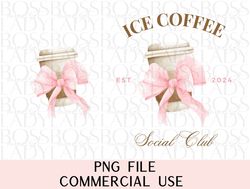 ice coffee social club coquette girly pink bow soft girl aesthetic double sided front back pocket png sublimation instan