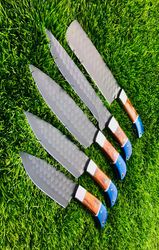 damascus chef knife set of 5 kitchen knife - chef knife set damascus knife christmas gift anniversary gift for him