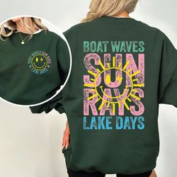 boat waves sun rays lake days sweatshirt and hoodie, retro summer hoodie