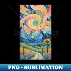 starry sunflower vista van gogh's ethereal landscape - retro png sublimation digital download