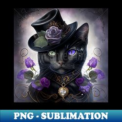 black cat with a hat - special edition sublimation png file