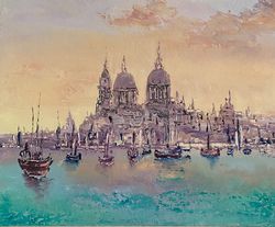 original small oil painting on cardboard art seascape landscape oil painting venice art