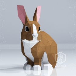 rabbit papercraft, pdf, gurko, pepakura, template, 3d origami, paper sculpture, low poly, diy craft