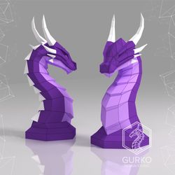 Papercraft Dragon Figure. Chess Piece Horse, Pdf, Gurko, Pepakura, Template, 3D Origami, Paper Sculpture, Low Poly, DIY