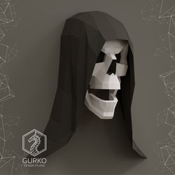 Hooded Skull Papercraft, Halloween, Pdf, Gurko, Pepakura, Template, 3D Origami, Paper Sculpture, Low Poly, DIY Craft