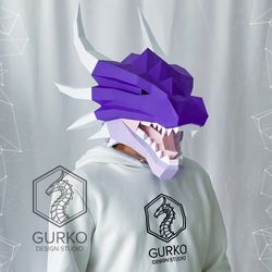 Dragon Mask Papercraft, Pdf, Gurko, Pepakura, Template, 3D Origami, Paper Sculpture, Low Poly, DIY Craft