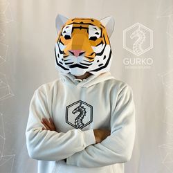 tiger mask papercraft, pdf, gurko, pepakura, template, 3d origami, paper sculpture, low poly, diy craft