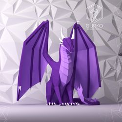 seated dragon papercraft, pdf, gurko, pepakura, template, 3d origami, paper sculpture, low poly, diy craft