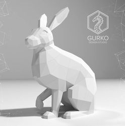 hare papercraft, rabbit, pdf, gurko, pepakura, template, 3d origami, paper sculpture, low poly, diy craft