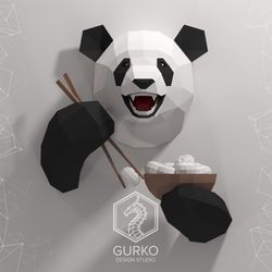 funny panda papercraft, bear, pdf, gurko, pepakura, template, 3d origami, paper sculpture, low poly, diy craft