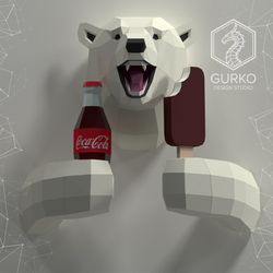 smiling polar bear papercraft, pdf, gurko, pepakura, template, 3d origami, paper sculpture, low poly, diy craft