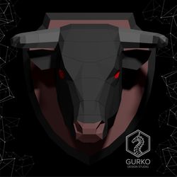 bull head papercraft, pdf, gurko, pepakura, template, 3d origami, paper sculpture, low poly, diy craft