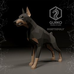 angry doberman papercraft, dog, pdf, gurko, pepakura, template, 3d origami, paper sculpture, low poly, diy craft