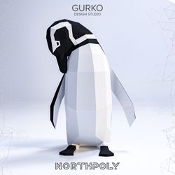 itchy magellanic penguin papercraft, pdf, gurko, pepakura, template, 3d origami, paper sculpture, low poly, diy craft