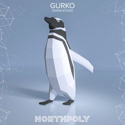 running magellanic penguin papercraft, pdf, gurko, pepakura, template, 3d origami, paper sculpture, low poly, diy craft