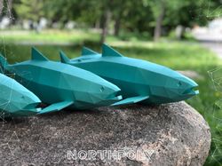 papercraft salmon 4 pieces, fish, pdf, gurko, pepakura, template, 3d origami, paper sculpture, low poly, diy craft