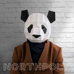 panda mask papercraft, bear mask, pdf, gurko, pepakura, template, 3d origami, paper sculpture, low poly, diy craft