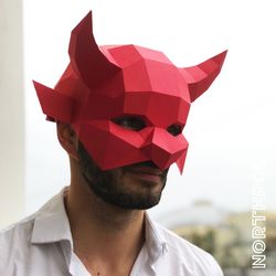 devil mask papercraft, halloween, pdf, gurko, pepakura, template, 3d origami, paper sculpture, low poly, diy craft