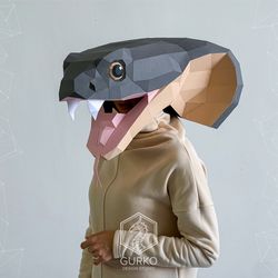 cobra mask papercraft snake template, pdf pattern, gurko, pepakura, origami diy craft paper mask, animal mask