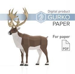 reindeer papercraft, deer, pdf, gurko, pepakura, template, 3d origami, paper sculpture, low poly, diy craft