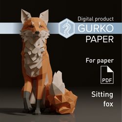 sitting fox papercraft, pdf, gurko, pepakura, template, 3d origami, paper sculpture, low poly diy craft