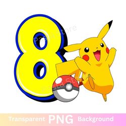 pikachu pokemon 8th birthday png image eight