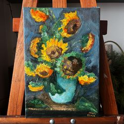 sunflowers oil painting on canvas 20x30 cm